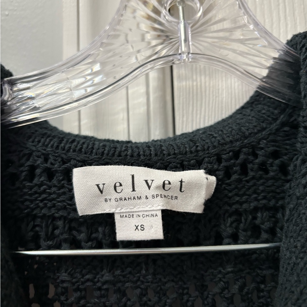 VELVET BY GRAHAM & SPENCER renee cotton crochet polo sweater in black size XS - Picture 6 of 7